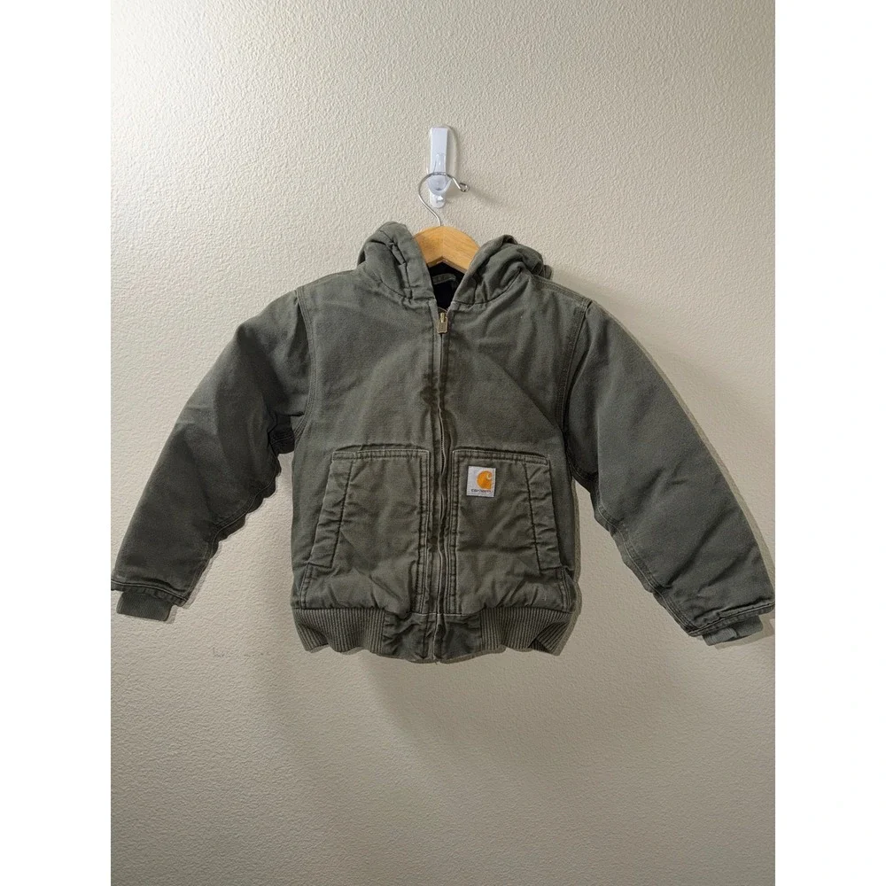 Boys Carhartt Quilted Coat Moss Green Size 4/5